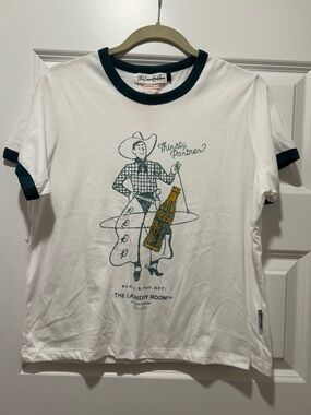 The Laundry Room White Short-Sleeve Ringer Tee with Dark Green Trim